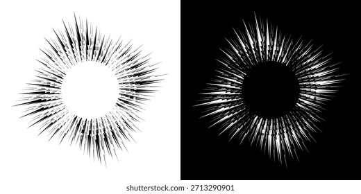 Líneas dinámicas abstractas del ritmo de ondas de sonido en espiral. Onda de sonido circular en espiral con ritmo de líneas. Líneas abstractas futuristas circulares, fondo blanco y negro.