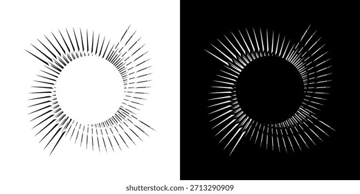 Dynamische abstrakte Spiral-Schallwellen-Rhythmuslinien. Kreisförmige Spirale Schallwelle Rhythmus von Linien. Zirkuläre futuristische abstrakte Linien, schwarz-weißer Hintergrund.	