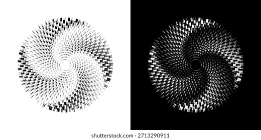 Dynamische abstrakte Spiral-Schallwellen-Rhythmuslinien. Kreisförmige Spirale Schallwelle Rhythmus von Linien. Zirkuläre futuristische abstrakte Linien, schwarz-weißer Hintergrund.