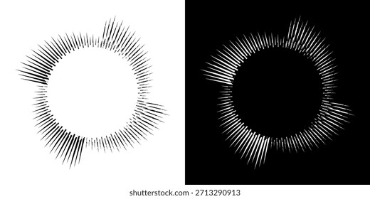Dynamische abstrakte Spiral-Schallwellen-Rhythmuslinien. Kreisförmige Spirale Schallwelle Rhythmus von Linien. Zirkuläre futuristische abstrakte Linien, schwarz-weißer Hintergrund.	