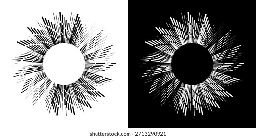 Dynamische abstrakte Spiral-Schallwellen-Rhythmuslinien. Kreisförmige Spirale Schallwelle Rhythmus von Linien. Zirkuläre futuristische abstrakte Linien, schwarz-weißer Hintergrund.