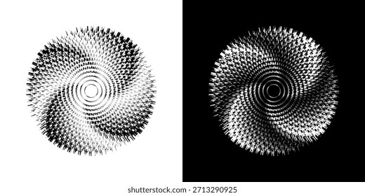 Dynamische abstrakte Spiral-Schallwellen-Rhythmuslinien. Kreisförmige Spirale Schallwelle Rhythmus von Linien. Zirkuläre futuristische abstrakte Linien, schwarz-weißer Hintergrund.