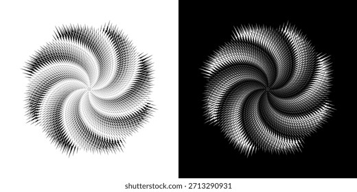 Dynamische abstrakte Spiral-Schallwellen-Rhythmuslinien. Kreisförmige Spirale Schallwelle Rhythmus von Linien. Zirkuläre futuristische abstrakte Linien, schwarz-weißer Hintergrund.	