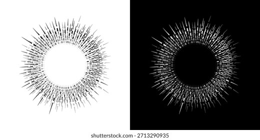 Líneas dinámicas abstractas del ritmo de ondas de sonido en espiral. Onda de sonido circular en espiral con ritmo de líneas. Líneas abstractas futuristas circulares, fondo blanco y negro.