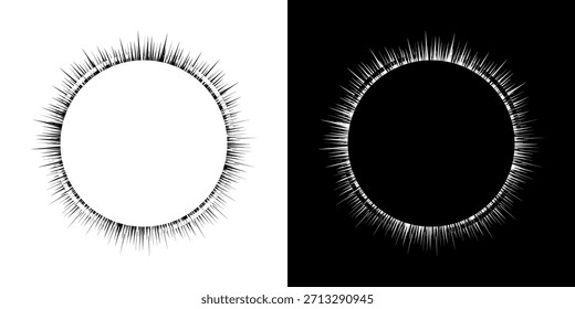 Dynamische abstrakte Spiral-Schallwellen-Rhythmuslinien. Kreisförmige Spirale Schallwelle Rhythmus von Linien. Zirkuläre futuristische abstrakte Linien, schwarz-weißer Hintergrund.