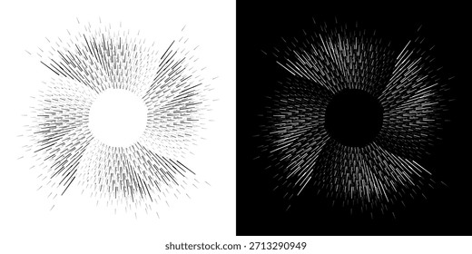 Dynamische abstrakte Spiral-Schallwellen-Rhythmuslinien. Kreisförmige Spirale Schallwelle Rhythmus von Linien. Zirkuläre futuristische abstrakte Linien, schwarz-weißer Hintergrund.