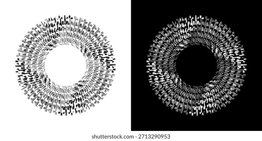Dynamische abstrakte Spiral-Schallwellen-Rhythmuslinien. Kreisförmige Spirale Schallwelle Rhythmus von Linien. Zirkuläre futuristische abstrakte Linien, schwarz-weißer Hintergrund.