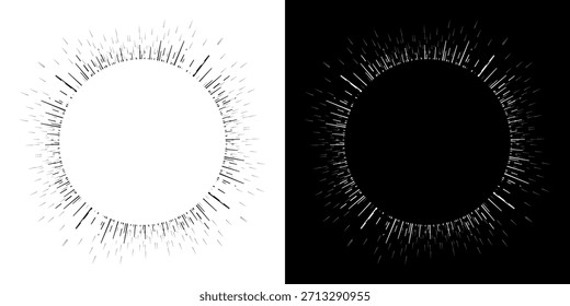 Dynamische abstrakte Spiral-Schallwellen-Rhythmuslinien. Kreisförmige Spirale Schallwelle Rhythmus von Linien. Zirkuläre futuristische abstrakte Linien, schwarz-weißer Hintergrund.