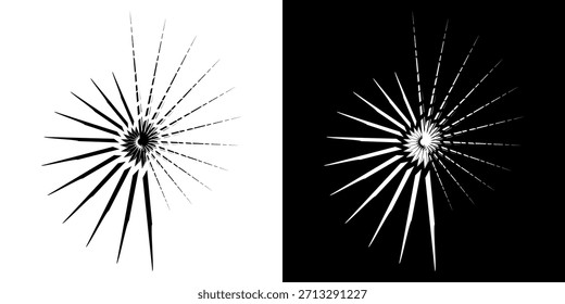 Linhas de ritmo de onda de som espiral abstrata dinâmica. Ritmo de onda de som espiral circular de linhas. Linhas abstratas futuristas circulares, fundo preto e branco.