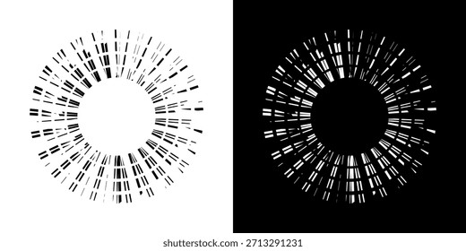 Dynamische abstrakte Spiral-Schallwellen-Rhythmuslinien. Kreisförmige Spirale Schallwelle Rhythmus von Linien. Zirkuläre futuristische abstrakte Linien, schwarz-weißer Hintergrund.