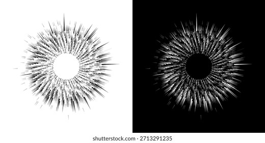 Dynamische abstrakte Spiral-Schallwellen-Rhythmuslinien. Kreisförmige Spirale Schallwelle Rhythmus von Linien. Zirkuläre futuristische abstrakte Linien, schwarz-weißer Hintergrund.