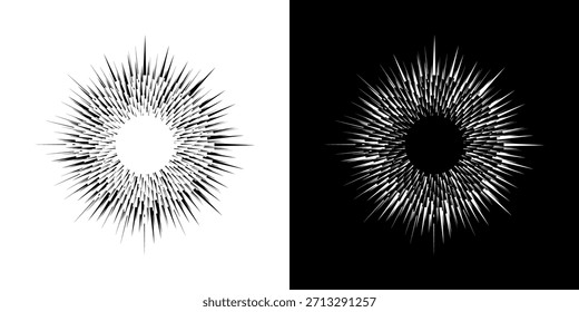 Dynamische abstrakte Spiral-Schallwellen-Rhythmuslinien. Kreisförmige Spirale Schallwelle Rhythmus von Linien. Zirkuläre futuristische abstrakte Linien, schwarz-weißer Hintergrund.