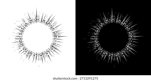 Dynamische abstrakte Spiral-Schallwellen-Rhythmuslinien. Kreisförmige Spirale Schallwelle Rhythmus von Linien. Zirkuläre futuristische abstrakte Linien, schwarz-weißer Hintergrund.