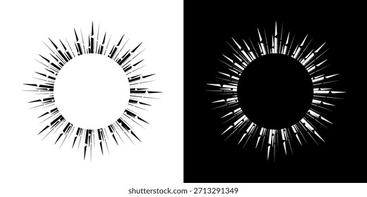 Dynamische abstrakte Spiral-Schallwellen-Rhythmuslinien. Kreisförmige Spirale Schallwelle Rhythmus von Linien. Zirkuläre futuristische abstrakte Linien, schwarz-weißer Hintergrund.
