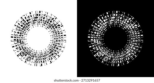 Dynamische abstrakte Spiral-Schallwellen-Rhythmuslinien. Kreisförmige Spirale Schallwelle Rhythmus von Linien. Zirkuläre futuristische abstrakte Linien, schwarz-weißer Hintergrund.	
