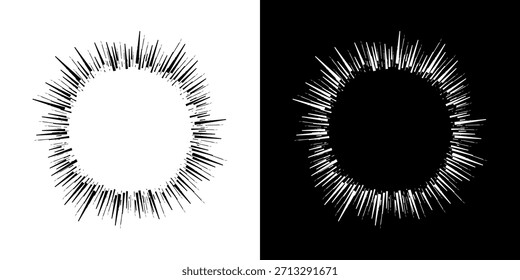 Dynamische abstrakte Spiral-Schallwellen-Rhythmuslinien. Kreisförmige Spirale Schallwelle Rhythmus von Linien. Zirkuläre futuristische abstrakte Linien, schwarz-weißer Hintergrund.	
