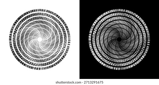 Dynamische abstrakte Spiral-Schallwellen-Rhythmuslinien. Kreisförmige Spirale Schallwelle Rhythmus von Linien. Zirkuläre futuristische abstrakte Linien, schwarz-weißer Hintergrund.	
