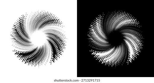 Líneas dinámicas abstractas del ritmo de ondas de sonido en espiral. Onda de sonido circular en espiral con ritmo de líneas. Líneas abstractas futuristas circulares, fondo blanco y negro.	
