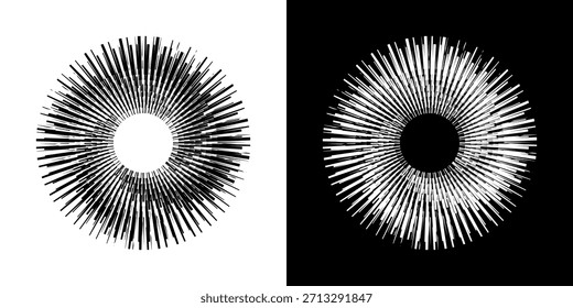 Dynamische abstrakte Spiral-Schallwellen-Rhythmuslinien. Kreisförmige Spirale Schallwelle Rhythmus von Linien. Zirkuläre futuristische abstrakte Linien, schwarz-weißer Hintergrund.	
