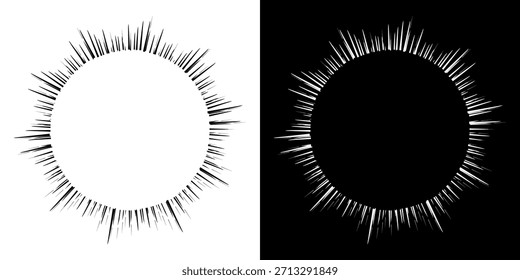 Dynamische abstrakte Spiral-Schallwellen-Rhythmuslinien. Kreisförmige Spirale Schallwelle Rhythmus von Linien. Zirkuläre futuristische abstrakte Linien, schwarz-weißer Hintergrund.	