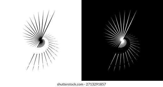 Dynamische abstrakte Spiral-Schallwellen-Rhythmuslinien. Kreisförmige Spirale Schallwelle Rhythmus von Linien. Zirkuläre futuristische abstrakte Linien, schwarz-weißer Hintergrund.	