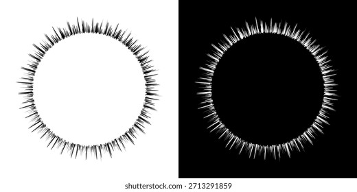 Dynamische abstrakte Spiral-Schallwellen-Rhythmuslinien. Kreisförmige Spirale Schallwelle Rhythmus von Linien. Zirkuläre futuristische abstrakte Linien, schwarz-weißer Hintergrund.	