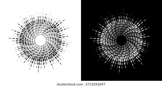 Líneas dinámicas abstractas del ritmo de ondas de sonido en espiral. Onda de sonido circular en espiral con ritmo de líneas. Líneas abstractas futuristas circulares, fondo blanco y negro.	
