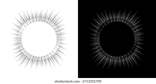 Dynamische abstrakte Spiral-Schallwellen-Rhythmuslinien. Kreisförmige Spirale Schallwelle Rhythmus von Linien. Zirkuläre futuristische abstrakte Linien, schwarz-weißer Hintergrund.	
