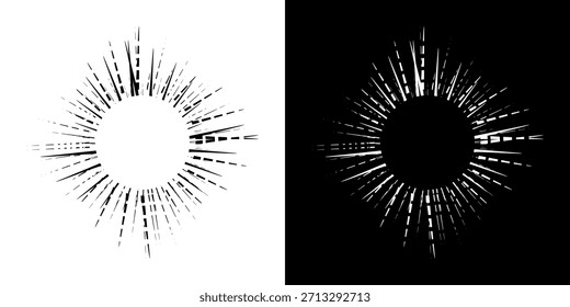 Líneas dinámicas abstractas del ritmo de ondas de sonido en espiral. Onda de sonido circular en espiral con ritmo de líneas. Líneas abstractas futuristas circulares, fondo blanco y negro.	
