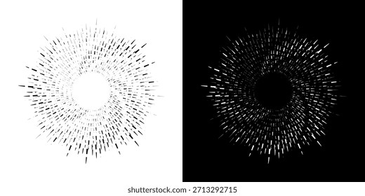 Dynamische abstrakte Spiral-Schallwellen-Rhythmuslinien. Kreisförmige Spirale Schallwelle Rhythmus von Linien. Zirkuläre futuristische abstrakte Linien, schwarz-weißer Hintergrund.	
