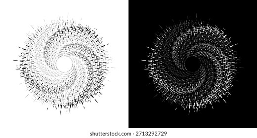 Dynamische abstrakte Spiral-Schallwellen-Rhythmuslinien. Kreisförmige Spirale Schallwelle Rhythmus von Linien. Zirkuläre futuristische abstrakte Linien, schwarz-weißer Hintergrund.	
