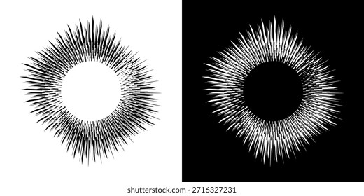Dynamische abstrakte Spiral-Schallwellen-Rhythmuslinien. Kreisförmige Spirale Schallwelle Rhythmus von Linien. Zirkuläre futuristische abstrakte Linien, schwarz-weißer Hintergrund.