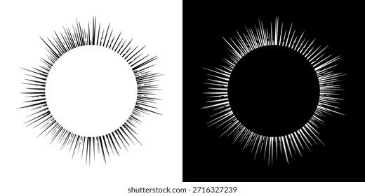 Líneas dinámicas abstractas del ritmo de ondas de sonido en espiral. Onda de sonido circular en espiral con ritmo de líneas. Líneas abstractas futuristas circulares, fondo blanco y negro.