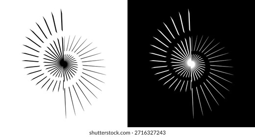 Líneas dinámicas abstractas del ritmo de ondas de sonido en espiral. Onda de sonido circular en espiral con ritmo de líneas. Líneas abstractas futuristas circulares, fondo blanco y negro.