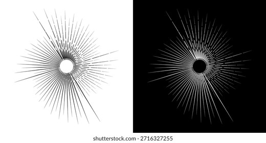 Líneas dinámicas abstractas del ritmo de ondas de sonido en espiral. Onda de sonido circular en espiral con ritmo de líneas. Líneas abstractas futuristas circulares, fondo blanco y negro.