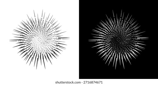 Dynamische abstrakte Spiral-Schallwellen-Rhythmuslinien. Kreisförmige Spirale Schallwelle Rhythmus von Linien. Zirkuläre futuristische abstrakte Linien, schwarz-weißer Hintergrund.	