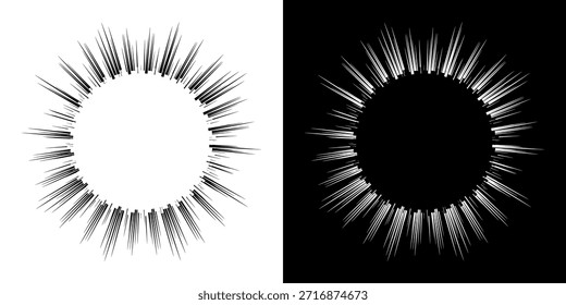 Dynamische abstrakte Spiral-Schallwellen-Rhythmuslinien. Kreisförmige Spirale Schallwelle Rhythmus von Linien. Zirkuläre futuristische abstrakte Linien, schwarz-weißer Hintergrund.	