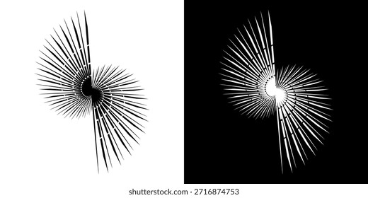 Linhas de ritmo de onda de som espiral abstrata dinâmica. Ritmo de onda de som espiral circular de linhas. Linhas abstratas futuristas circulares, fundo preto e branco.	