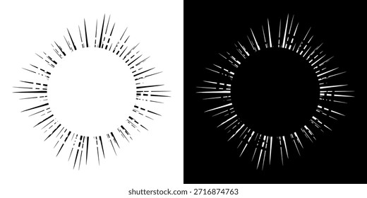 Líneas dinámicas abstractas del ritmo de ondas de sonido en espiral. Onda de sonido circular en espiral con ritmo de líneas. Líneas abstractas futuristas circulares, fondo blanco y negro.	