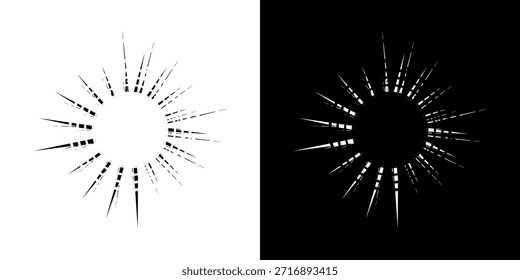 	
Linhas de ritmo de onda de som espiral abstrata dinâmica. Ritmo de onda de som espiral circular de linhas. Linhas abstratas futuristas circulares, fundo preto e branco.	

