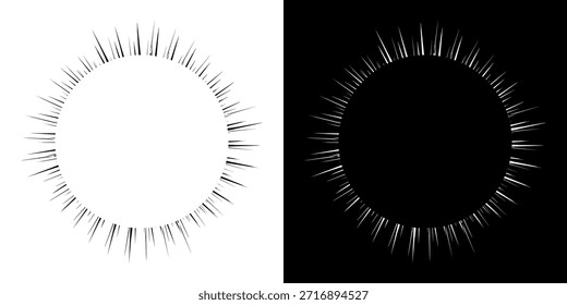Líneas dinámicas abstractas del ritmo de ondas de sonido en espiral. Onda de sonido circular en espiral con ritmo de líneas. Líneas abstractas futuristas circulares, fondo blanco y negro.
