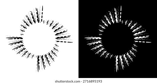 Linhas de ritmo de onda de som espiral abstrata dinâmica. Ritmo de onda de som espiral circular de linhas. Linhas abstratas futuristas circulares, fundo preto e branco.	