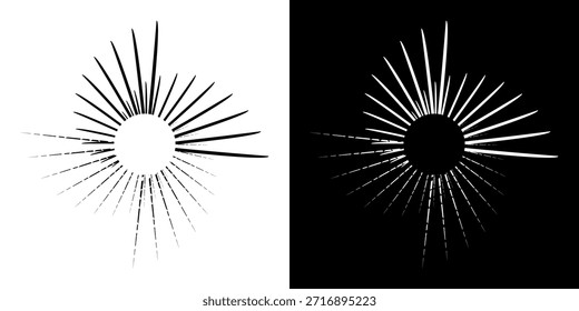 Linhas de ritmo de onda de som espiral abstrata dinâmica. Ritmo de onda de som espiral circular de linhas. Linhas abstratas futuristas circulares, fundo preto e branco.	