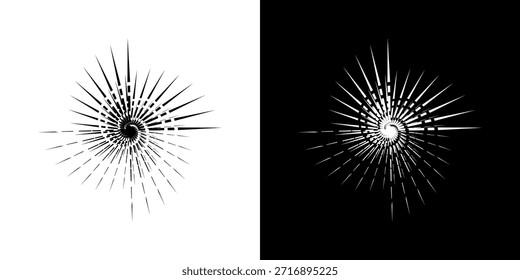 Líneas dinámicas abstractas del ritmo de ondas de sonido en espiral. Onda de sonido circular en espiral con ritmo de líneas. Líneas abstractas futuristas circulares, fondo blanco y negro.	