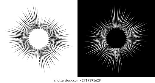 Linhas de ritmo de onda de som espiral abstrata dinâmica. Ritmo de onda de som espiral circular de linhas. Linhas abstratas futuristas circulares, fundo preto e branco.	