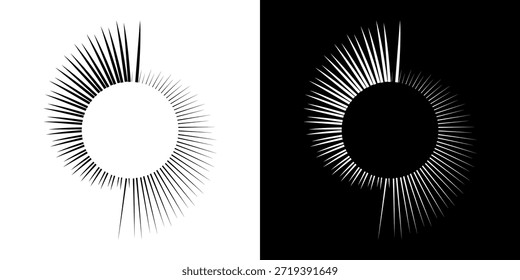 Líneas dinámicas abstractas del ritmo de ondas de sonido en espiral. Onda de sonido circular en espiral con ritmo de líneas. Líneas abstractas futuristas circulares, fondo blanco y negro.	