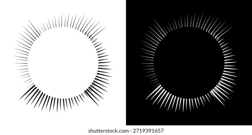 Linhas de ritmo de onda de som espiral abstrata dinâmica. Ritmo de onda de som espiral circular de linhas. Linhas abstratas futuristas circulares, fundo preto e branco.	