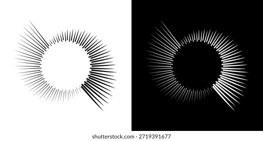 Linhas de ritmo de onda de som espiral abstrata dinâmica. Ritmo de onda de som espiral circular de linhas. Linhas abstratas futuristas circulares, fundo preto e branco.	