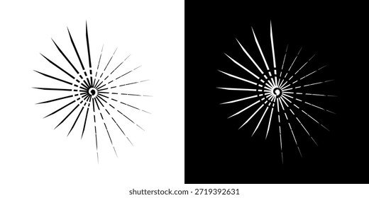 Linhas de ritmo de onda de som espiral abstrata dinâmica. Ritmo de onda de som espiral circular de linhas. Linhas abstratas futuristas circulares, fundo preto e branco.	