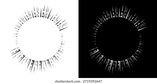 Líneas dinámicas abstractas del ritmo de ondas de sonido en espiral. Onda de sonido circular en espiral con ritmo de líneas. Líneas abstractas futuristas circulares, fondo blanco y negro.	